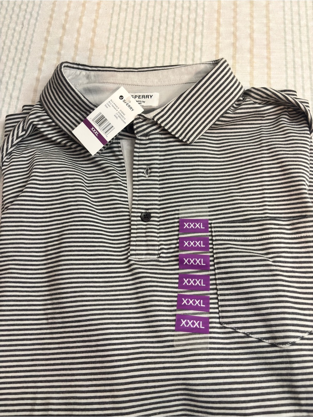 Sperry Black and White Striped Polo Shirt